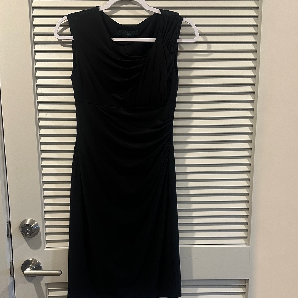 Ralph Lauren Black Draped Midi Dress
